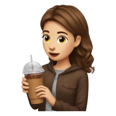 Brown haired girl sipping iced coffee sticker