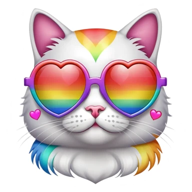 Cat wearing rainbow heart-shaped sunglasses sticker