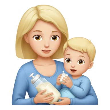 Mom feeding baby with milk sticker