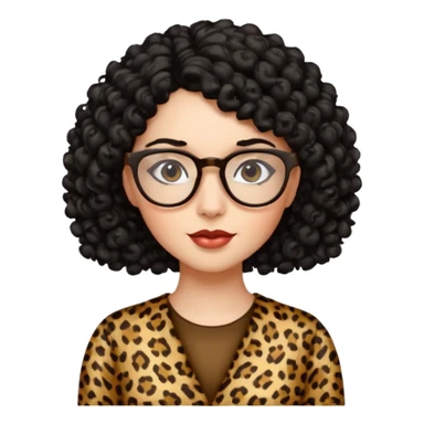 A women who wears glasses with a black curly hair, in a leopard print dress  sticker