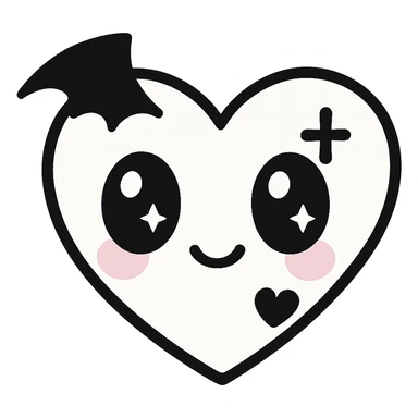 white goth heart, minimal, edgy, dark accents, kawaii style, no background sticker