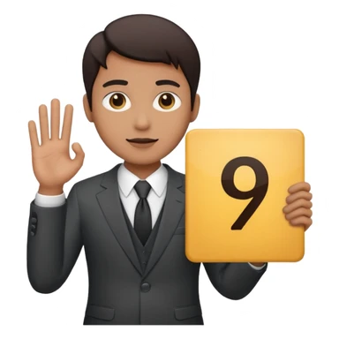 single person in a suit holding a sign with the number 9 sticker
