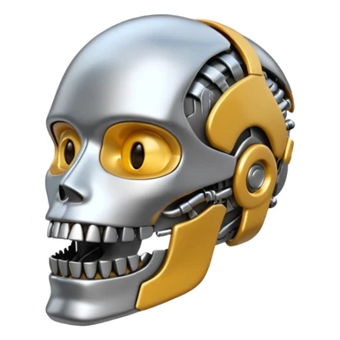 3D render of Steel Jaw, futuristic cyborg aesthetic, fusion of organic skin and chrome metal, brushed steel lower jaw attached to a pale skin face, emoji style, isolated on white background --v 6.0. sticker