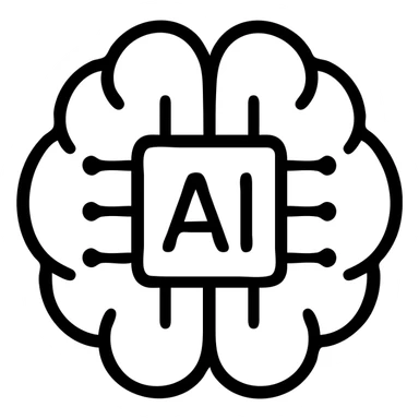 artificial intelligence, minimal outline, simple brain chip, monochrome sticker