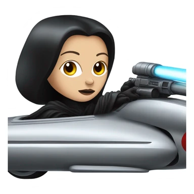 Jedi teen Morticia Addams racing on an antigrav red imperial patrol space speeder  sticker