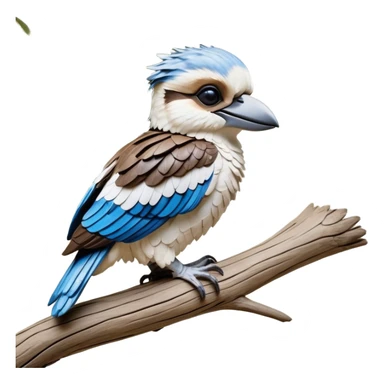 cinematic-kookaburra-realistic-full-body-perched-emoji,-compact-sturdy-frame-balanced-on-a-weathered-branch,-blue-and-white-feathered-wings-folded-neatly,-bold-striped-face-with-a-mischievous-glint-in-its-eye,-massive-sharp-beak-slightly-open-as-if-ready-to-laugh,-simplified-yet-realistic-focused-features,-highly-detailed,-glowing-with-a-warm-golden-light sticker