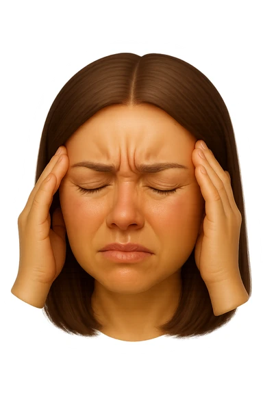 emoji stile iphone di donna con mal di testa, iperrealistico 4k sticker