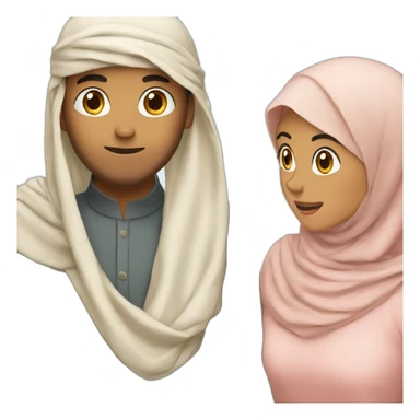 muslim girl trying to put her hijab but with wind and her husband holding her veil so it doesnt go fly away sticker