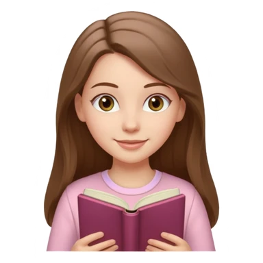 happy white long brunette hair girl with hazel eyes wearing light pink reading a book  sticker