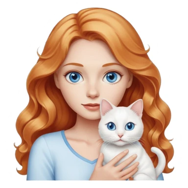 Long wavy strawberry blonde blue eyes woman with a white cat with blue eyes realistic  sticker