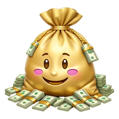 Luxury 3D emoji, overflowing money bag, stacks of cash, premium lighting, rich glossy look, ultra clean, transparent background


 sticker