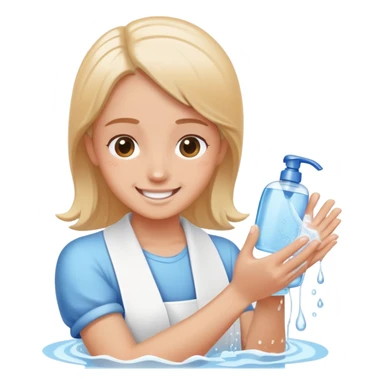 person washing hands with soap and water, cheerful expression, simple and clear sticker