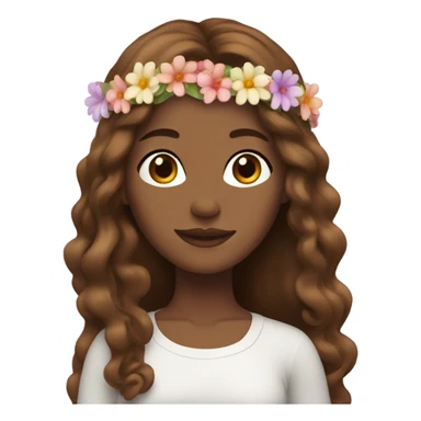 Mixed woman wearing flower crown  with long brown hair sticker