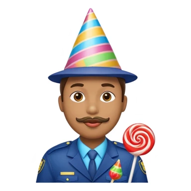 security guard head, birthday party, lollipop in mouth, festive look sticker