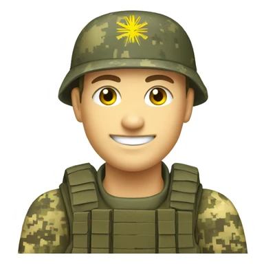 happy Ukrainian soldier, in camouflage pixel uniform  sticker