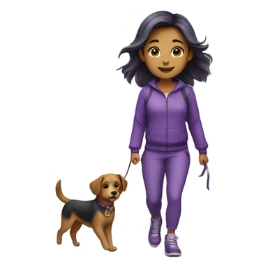 Girl walking with dog in purple clothes sticker