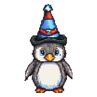 penguin wizard with a pointy hat sticker