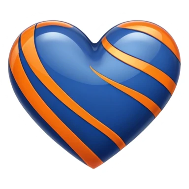 Glossy dark blue heart with straight orange athletic stripes going down one side sticker