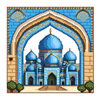 Ancient city of Samarkand with blue domed mosques, ornate Islamic architecture, Registan Square sticker