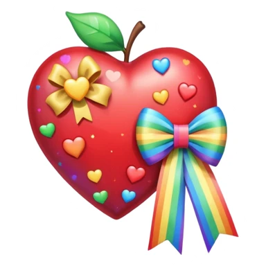heart with a comet, rainbow bow with heart pattern on the bow, apple emoji style sticker