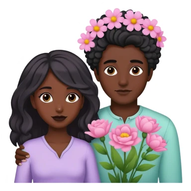 Black Boyfriend giving girlfriend black hair pastel flowers flowers  sticker