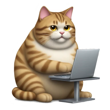 fat tabby cat working on a computer sticker
