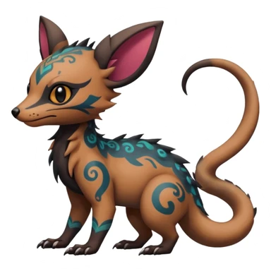 Rare warm-colored exotic cute epic aesthetic gothic colorful Salandit-Eevee-Trico-Civet-species-Fakemon-hybrid-creature, with intricate tattoo markings, full body sticker