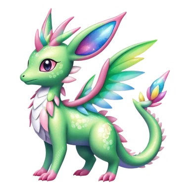 Shiny Exotic Cute Majestic Ethereal Sparkly Flygon-Sylveon-Shaymin-Meganium-Hybrid-Creature with white pattern-markings sticker