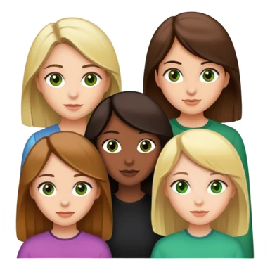 5 friends (1 girl Dark brown hair and brown eyes, 1 girl blonde green eyes, 1 girl black hair brown eyes, 2 girl twins light brown hair and hazel eyes) sticker