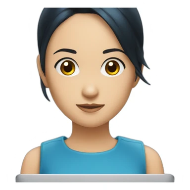 nico robin wearing blue with a macbook sticker