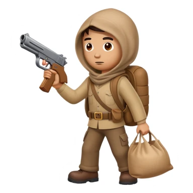 cartoon man with sack over head carrying a toy gun full body sticker