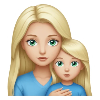 blonde baddie girl  with blue-green eyes, Long lashes, long hair, Hold little Boy with light blue eyes sticker