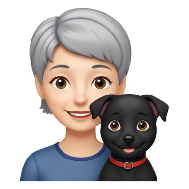 short gray haired woman with black dog sticker