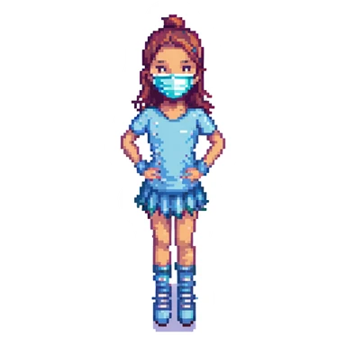 a figure skater girl wearing a face mask sticker