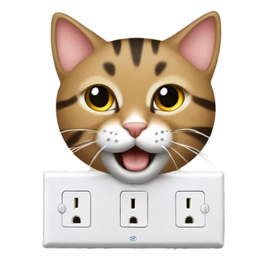 Tabby cat playing with an outlet cover sticker
