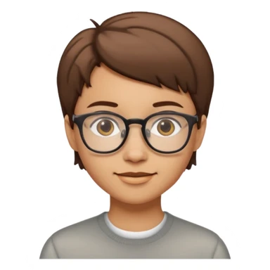 A person emoji with glasses and small smile with short brown hair sticker
