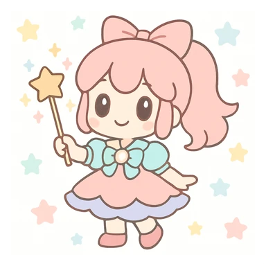 anime style magical girl, holding a wand, sparkles sticker