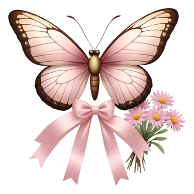 A delicate glass-winged butterfly hovering above a bundle of dried flowers tied with a soft satin bow.
 sticker