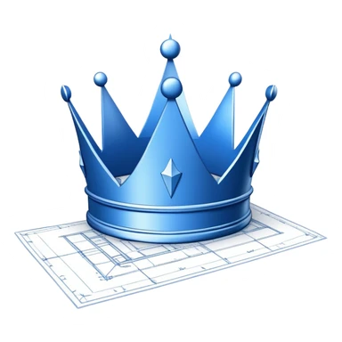 side view of a blue blueprint plan with the sketch of a crown in white lines sticker