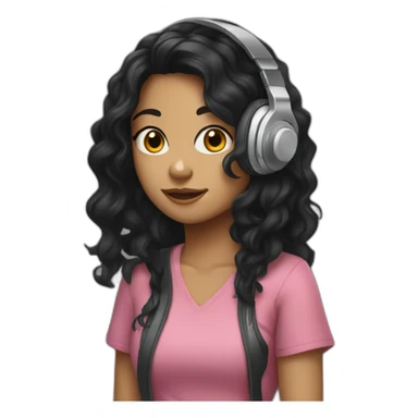 girl with tall black wavy hair and headphones sticker