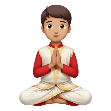 Full body Bengali boy wearing traditional red kurti and white dhoti with hands joined in prayer position sticker