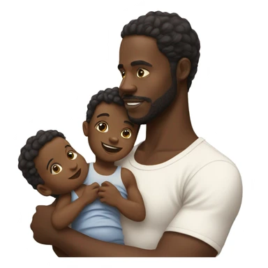 Black man holding child and baby oil sticker
