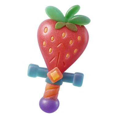 Make this sword with a strawberry blade look more 3D with depth and shading, keeping it playful and vibrant, with no background. sticker