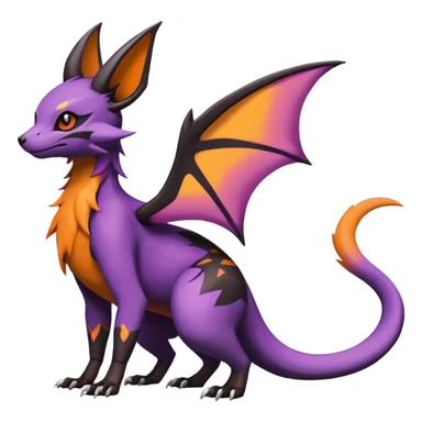 Rare epic aesthetic colorful Noivern-Salandit-Noibat-Eevee-Civet-species-Fakemon-hybrid-creature, with markings, full body sticker