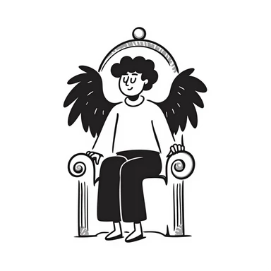a fallen angel sitting on a throne, hand drawn doodle style sticker