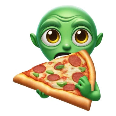Alien sliding on mountain holding pizza sticker