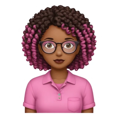 Black girl with curly hair with glasses wearing a pink shirt that’s cut on the side  sticker