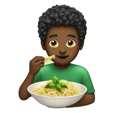 A young man eats basil pasta  sticker