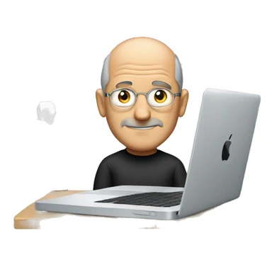 steve job sitting with macbook sticker