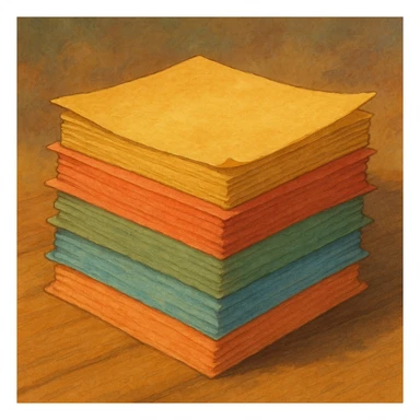 a stack of colorful paper sheets, ghibli style sticker